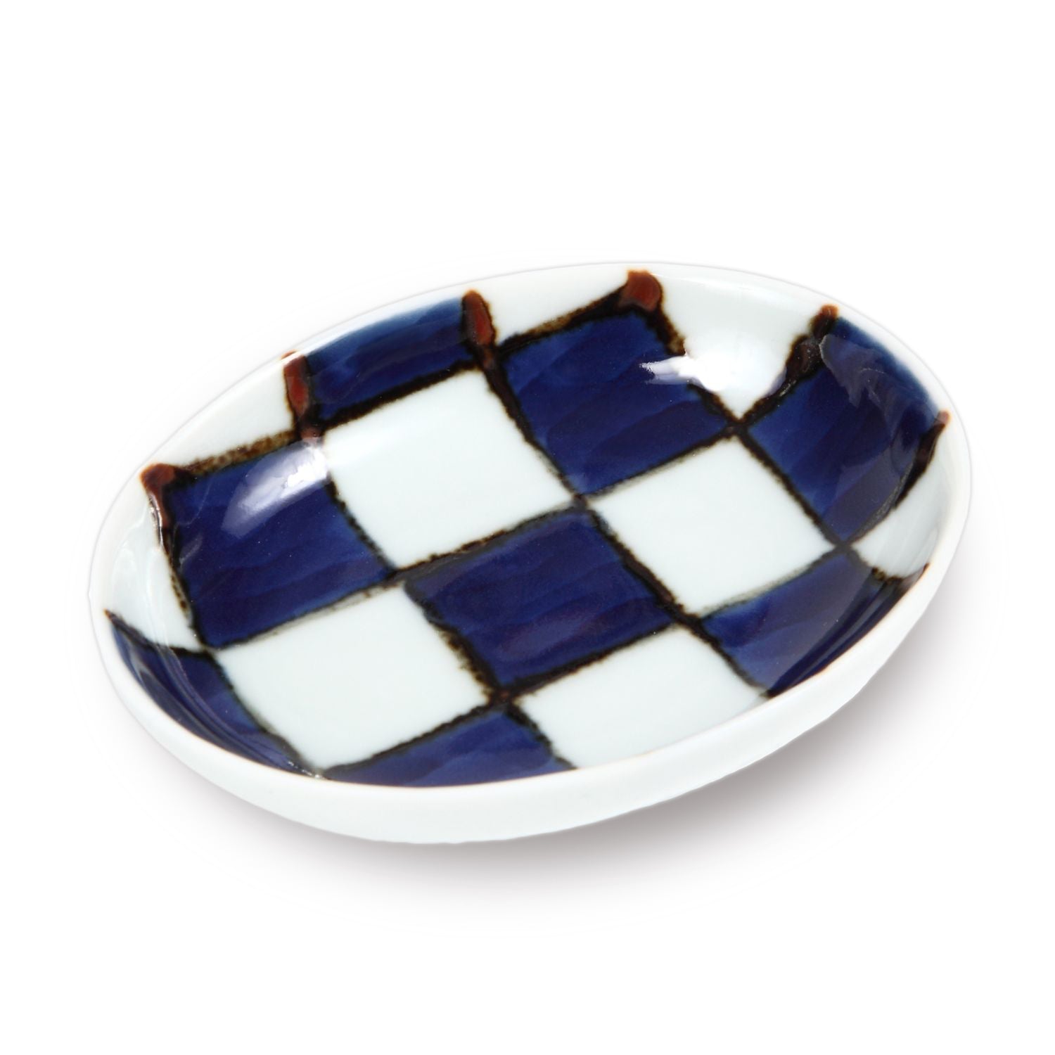 2.2 inch Oval Plate/ Mamezara / Ichimatsu Navy