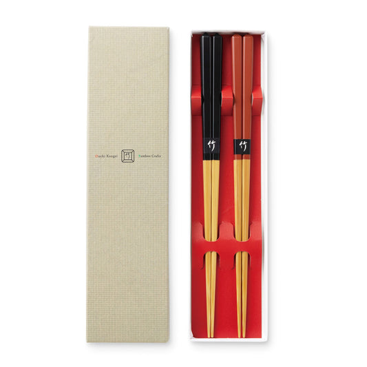 Diamond cut large chopsticks pair set (BLACK×BROWN)