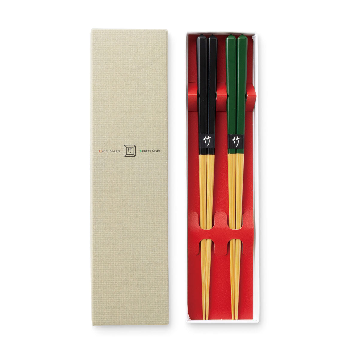 Diamond cut large chopsticks pair set (BLACK×GREEN)