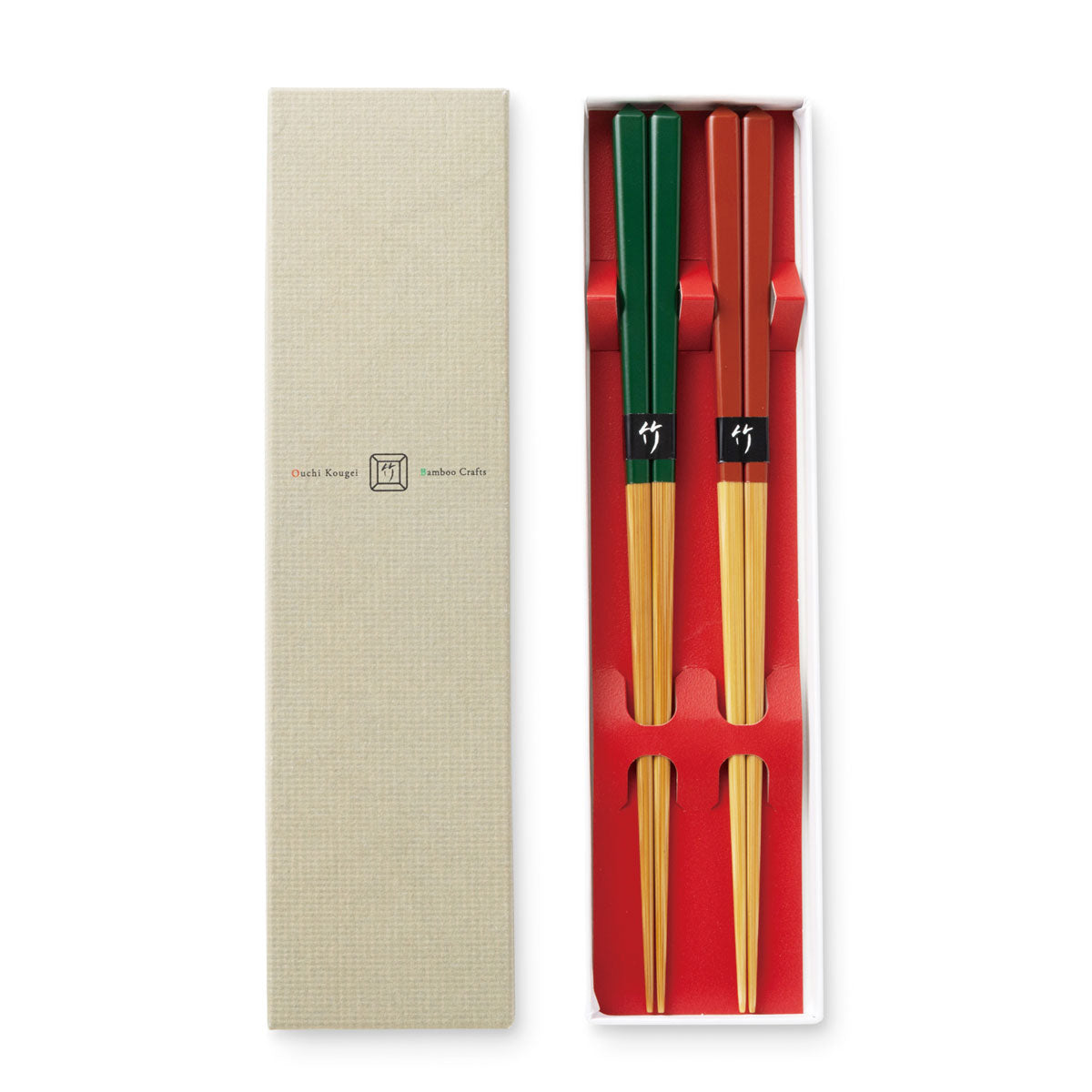 Diamond cut large chopsticks pair set (GREEN×BROWN)