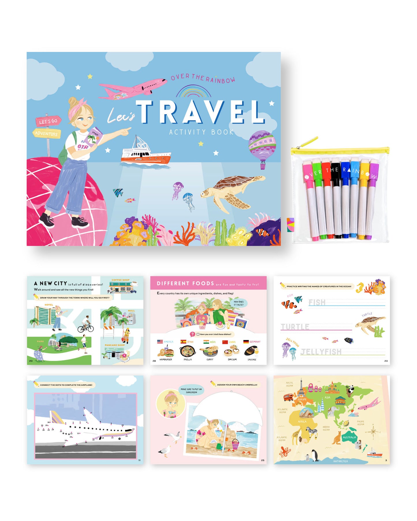 Let's Travel Activity Book with 8color pen（OVER THE RAINBOW）