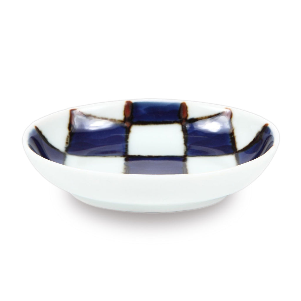 2.2 inch Oval Plate/ Mamezara / Ichimatsu Navy
