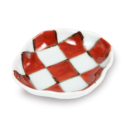 2.5 inch Plate/ Mamezara / Ichimatsu Red