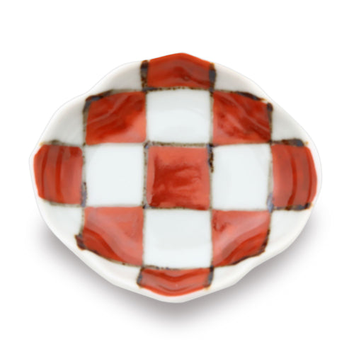 2.5 inch Plate/ Mamezara / Ichimatsu Red