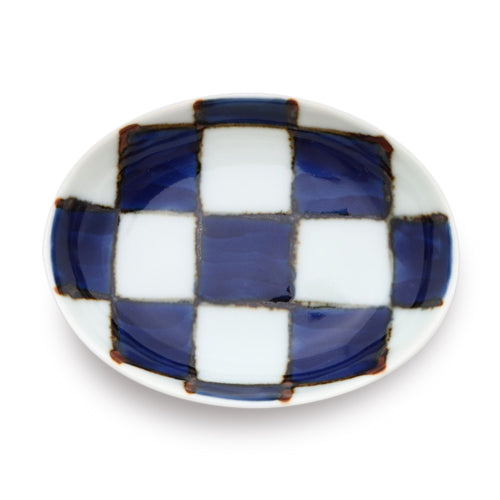 2.2 inch Oval Plate/ Mamezara / Ichimatsu Navy